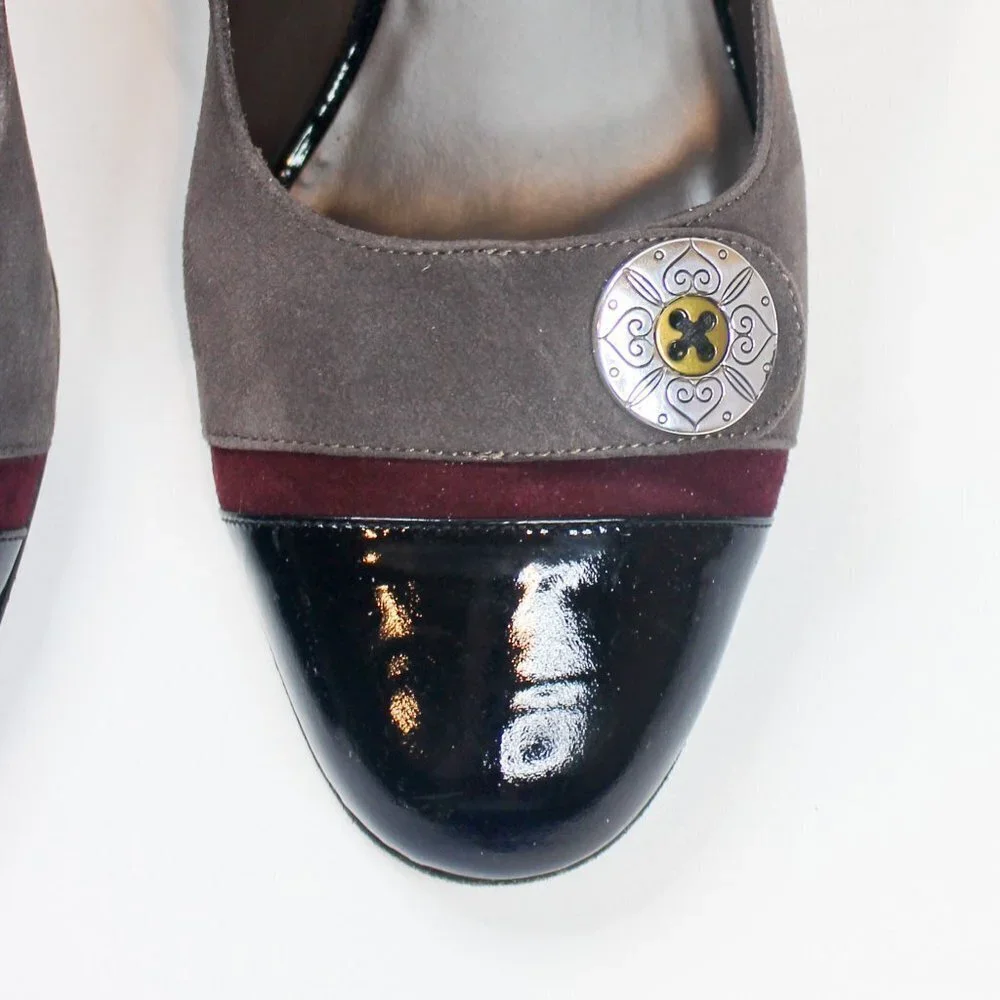 Brighton Bree Suede Patent Leather High Heels Sling Back Office‎ Shoes 8.5